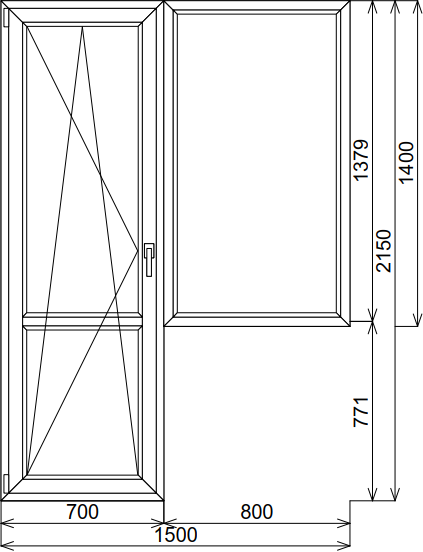 балконный блок с поворотно-откидной дверью и глухим окном
